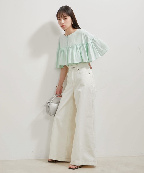 VIS（ビス）の「【前後2WAY】ラッフルブラウス（シャツ/ブラウス・レディース・オフホワイト/ブラック/ライトグリーン・FREE）」の9枚目の写真