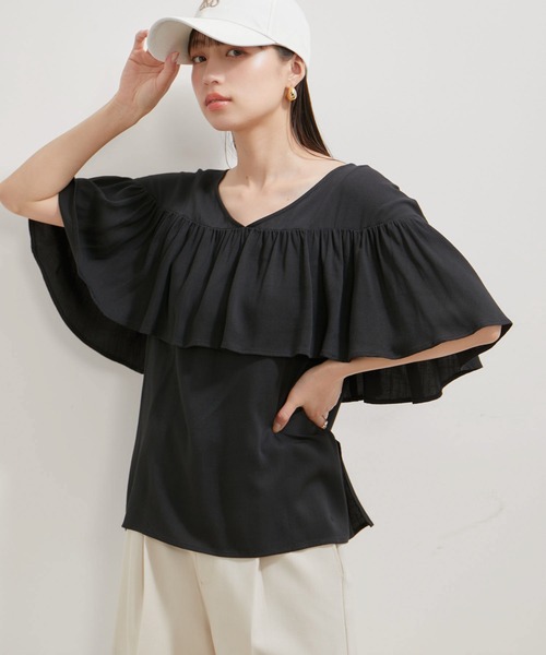VIS（ビス）の「【前後2WAY】ラッフルブラウス（シャツ/ブラウス・レディース・オフホワイト/ブラック/ライトグリーン・FREE）」の10枚目の写真