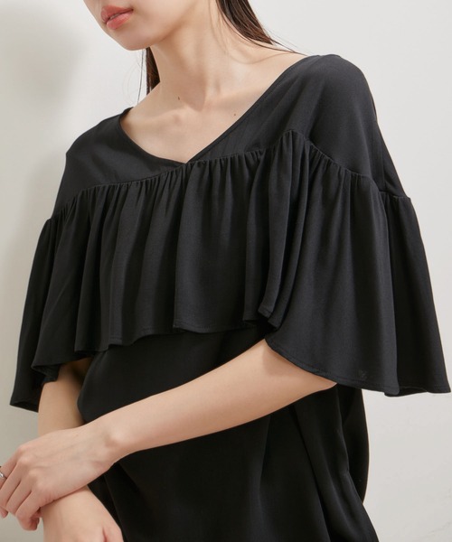VIS（ビス）の「【前後2WAY】ラッフルブラウス（シャツ/ブラウス・レディース・オフホワイト/ブラック/ライトグリーン・FREE）」の11枚目の写真