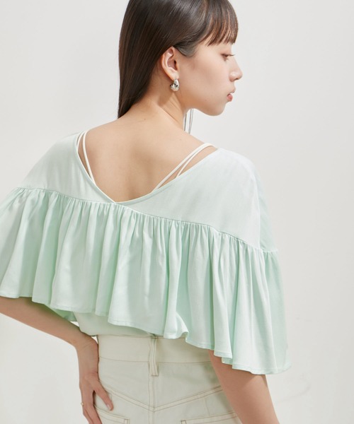VIS（ビス）の「【前後2WAY】ラッフルブラウス（シャツ/ブラウス・レディース・オフホワイト/ブラック/ライトグリーン・FREE）」の16枚目の写真