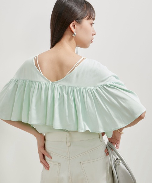 VIS（ビス）の「【前後2WAY】ラッフルブラウス（シャツ/ブラウス・レディース・オフホワイト/ブラック/ライトグリーン・FREE）」の17枚目の写真