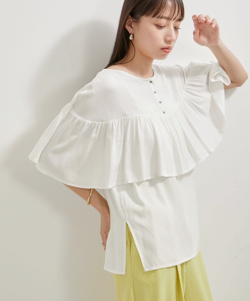 VIS（ビス）の「【前後2WAY】ラッフルブラウス（シャツ/ブラウス・レディース・オフホワイト/ブラック/ライトグリーン・FREE）」の18枚目の写真