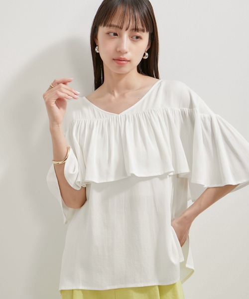 VIS（ビス）の「【前後2WAY】ラッフルブラウス（シャツ/ブラウス・レディース・オフホワイト/ブラック/ライトグリーン・FREE）」の21枚目の写真
