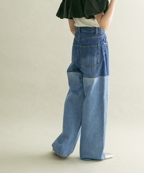 KBF(ケイビーエフ)の「『3サイズ展開』リメイクスイッチングデニム(デニムパンツ・レディース・ブルー/ライトブルー・34/36/38)」の4枚目の写真
