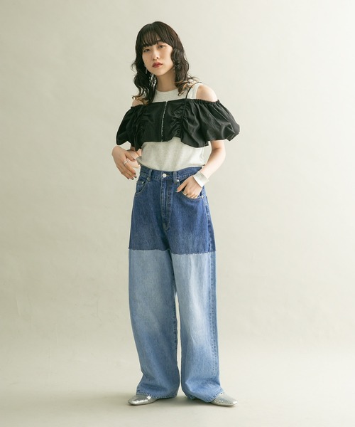 KBF(ケイビーエフ)の「『3サイズ展開』リメイクスイッチングデニム(デニムパンツ・レディース・ブルー/ライトブルー・34/36/38)」の5枚目の写真