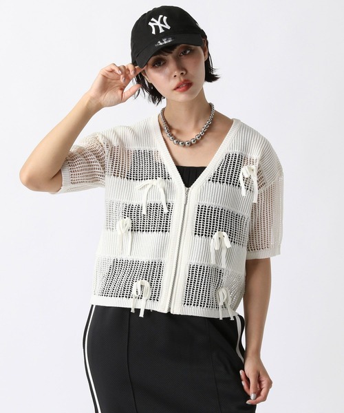 PAGEBOY（ページボーイ）の「メッシュリボンカーディガン（Tシャツ/カットソー・レディース・ブラック/ダークグリーン/オフホワイト・FREE）」の6枚目の写真