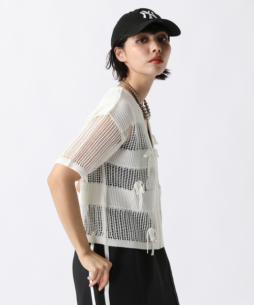 PAGEBOY（ページボーイ）の「メッシュリボンカーディガン（Tシャツ/カットソー・レディース・ブラック/ダークグリーン/オフホワイト・FREE）」の7枚目の写真