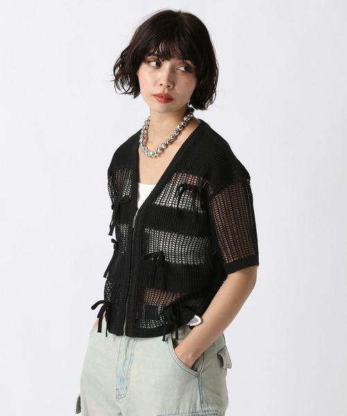 PAGEBOY（ページボーイ）の「メッシュリボンカーディガン（Tシャツ/カットソー・レディース・ブラック/ダークグリーン/オフホワイト・FREE）」の11枚目の写真