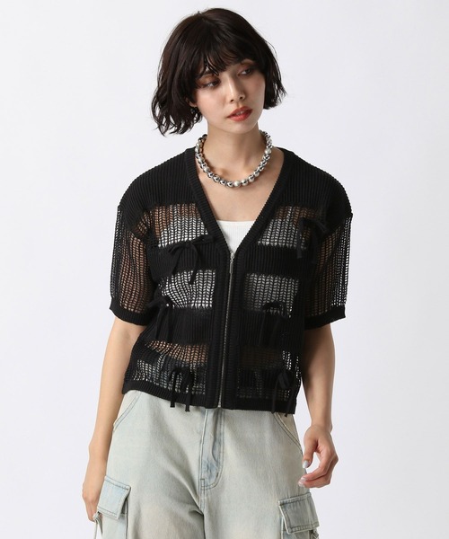 PAGEBOY（ページボーイ）の「メッシュリボンカーディガン（Tシャツ/カットソー・レディース・ブラック/ダークグリーン/オフホワイト・FREE）」の12枚目の写真