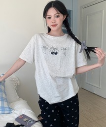 【Mayree】シンプル リボン さくらんぼ チェリー Tシャツ