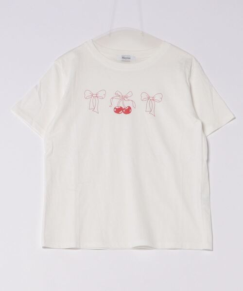 Mayree(メイリー)の「【Mayree】シンプル リボン さくらんぼ チェリー Tシャツ(Tシャツ/カットソー・レディース・ホワイト/グレー・FREE)」の9枚目の写真