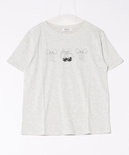 Mayree(メイリー)の「【Mayree】シンプル リボン さくらんぼ チェリー Tシャツ(Tシャツ/カットソー・レディース・ホワイト/グレー・FREE)」の10枚目の写真