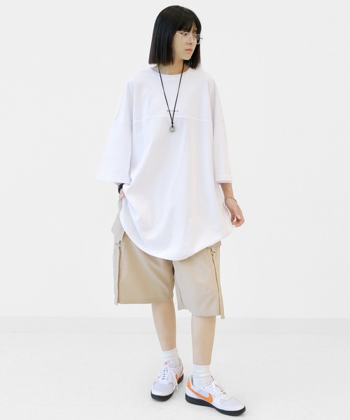 minsobi（ミンソビ）の「フィンガープリントTビッグシルエットT半袖 ユニセックストップス Tシャツワンピース（Tシャツ/カットソー・メンズ・ホワイト/ブラック・FREE）」の12枚目の写真