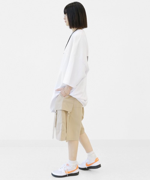 minsobi（ミンソビ）の「フィンガープリントTビッグシルエットT半袖 ユニセックストップス Tシャツワンピース（Tシャツ/カットソー・メンズ・ホワイト/ブラック・FREE）」の4枚目の写真