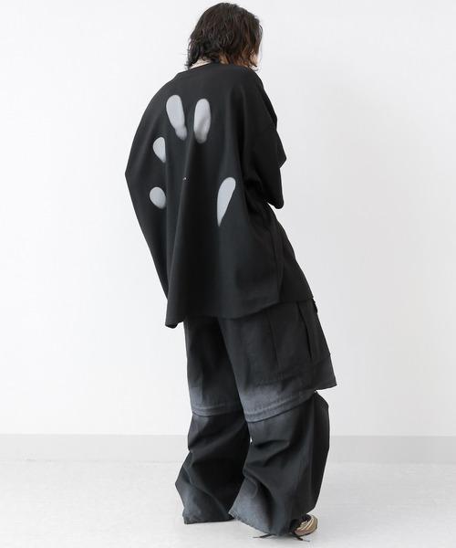 minsobi（ミンソビ）の「フィンガープリントTビッグシルエットT半袖 ユニセックストップス Tシャツワンピース（Tシャツ/カットソー・メンズ・ホワイト/ブラック・FREE）」の10枚目の写真