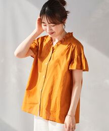 le.coeur blanc | Vネックシャーリングフリルスリーブブラウス(シャツ/ブラウス)