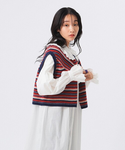 BEAMS BOY（ビームスボーイ）の「マルチボーダー ベスト（ベスト・レディース・ブルー/ホワイト系その他7/レッド・ONE SIZE）」の3枚目の写真