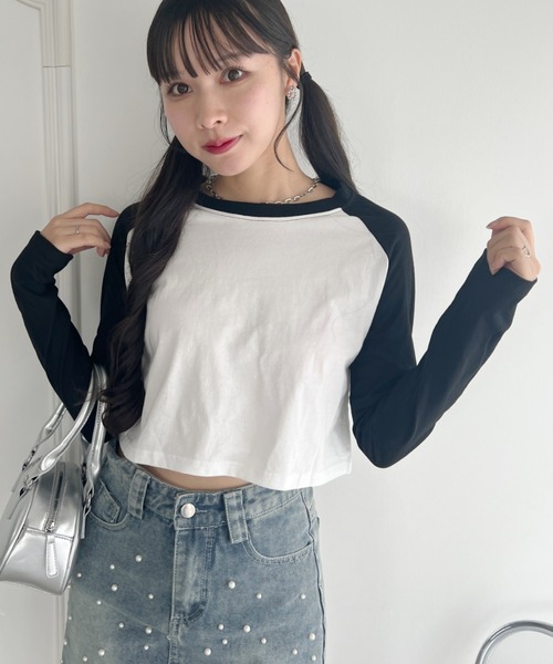 √nuage(ルートニュアージュ)の「シンプルラグランショートトップス(Tシャツ/カットソー・レディース・ホワイト/グレー・FREE)」の9枚目の写真