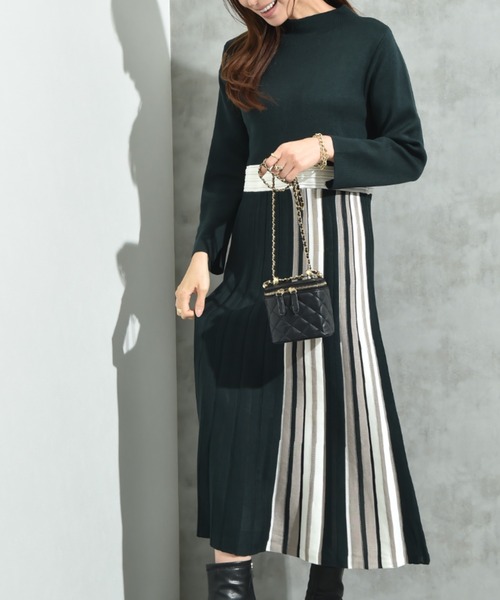 INTERPLANET（インタープラネット）の「サイドストライプニットワンピース（ワンピース・レディース・ブラック/ネイビー/グリーン・FREE）」の2枚目の写真