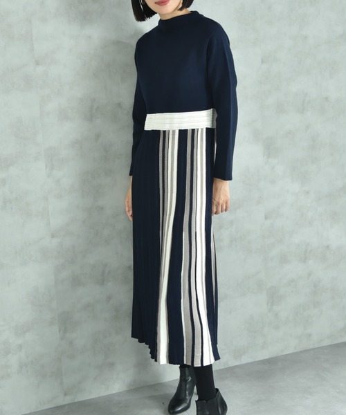 INTERPLANET（インタープラネット）の「サイドストライプニットワンピース（ワンピース・レディース・ブラック/ネイビー/グリーン・FREE）」の18枚目の写真