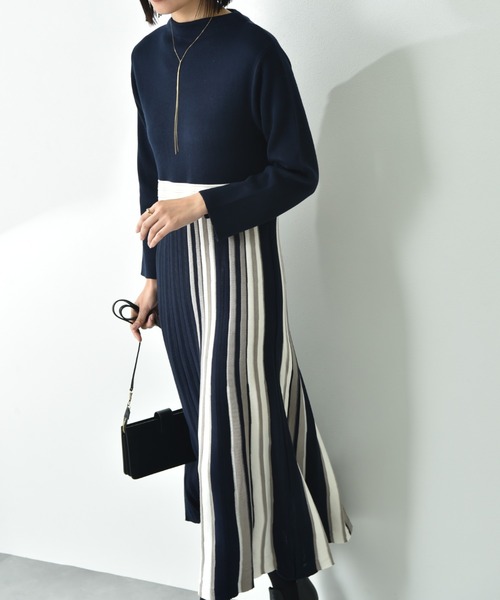 INTERPLANET（インタープラネット）の「サイドストライプニットワンピース（ワンピース・レディース・ブラック/ネイビー/グリーン・FREE）」の9枚目の写真