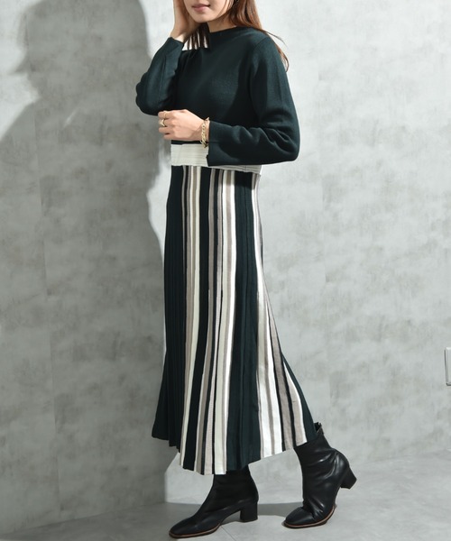 セール】サイドストライプニットワンピース（ワンピース