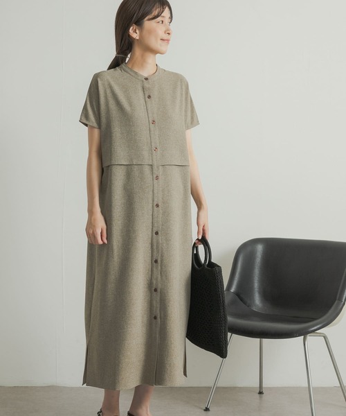 URBAN RESEARCH DOORS(アーバンリサーチドアーズ)の「『UR TECH DRYLUXE』レイヤードライクシャツワンピース(ワンピース・レディース・チャコールグレー/カーキ・MEDIUM)」の17枚目の写真