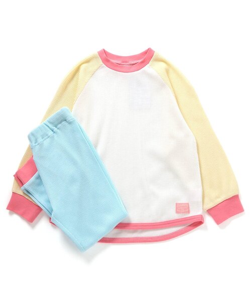 BREEZE（ブリーズ）の「ワッフルバリエーションパジャマ_上下セット（ルームウェア/パジャマ・キッズ・ピンク/ブラック/アイボリー/カーキ/サックスブルー/クリーム・130/120/110/100/90/80/150/140）」の8枚目の写真