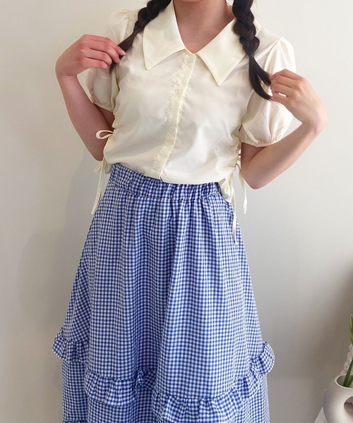 frunco（フランコ）の「サイドオープン襟付きブラウス（シャツ/ブラウス・レディース・ブルー/ベージュ/ホワイト・MEDIUM）」の21枚目の写真
