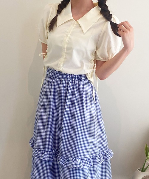 frunco（フランコ）の「サイドオープン襟付きブラウス（シャツ/ブラウス・レディース・ブルー/ベージュ/ホワイト・MEDIUM）」の18枚目の写真
