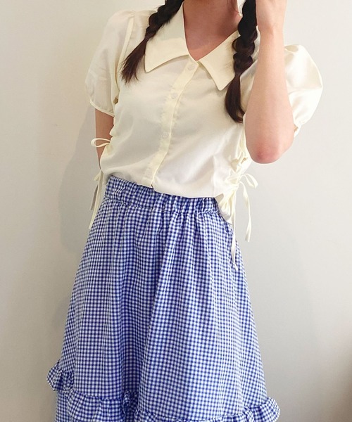 frunco（フランコ）の「サイドオープン襟付きブラウス（シャツ/ブラウス・レディース・ブルー/ベージュ/ホワイト・MEDIUM）」の17枚目の写真