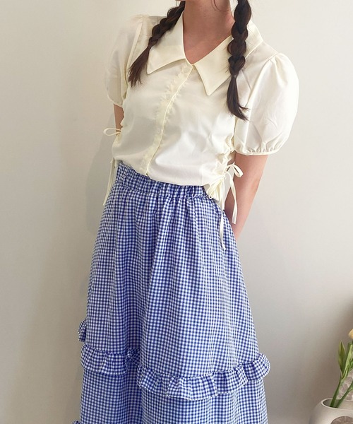 frunco（フランコ）の「サイドオープン襟付きブラウス（シャツ/ブラウス・レディース・ブルー/ベージュ/ホワイト・MEDIUM）」の16枚目の写真