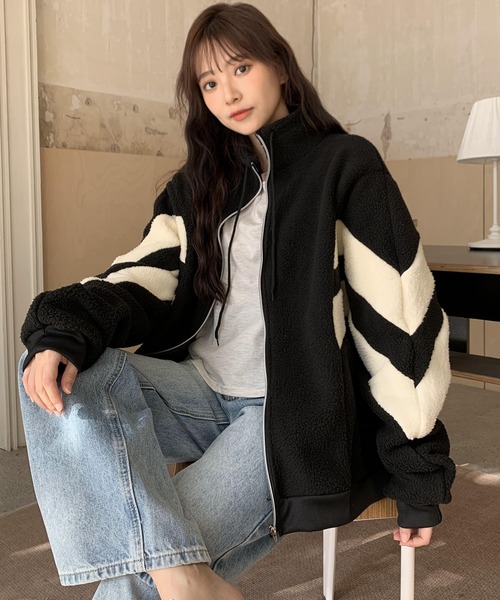 SHEPP（シープ）の「ボアライン ドルマンシルエット ブルゾン（ブルゾン・レディース・ブラック/アイボリー・XL/M）」の15枚目の写真