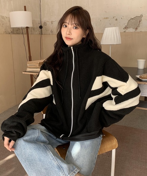 SHEPP（シープ）の「ボアライン ドルマンシルエット ブルゾン（ブルゾン・レディース・ブラック/アイボリー・XL/M）」の16枚目の写真