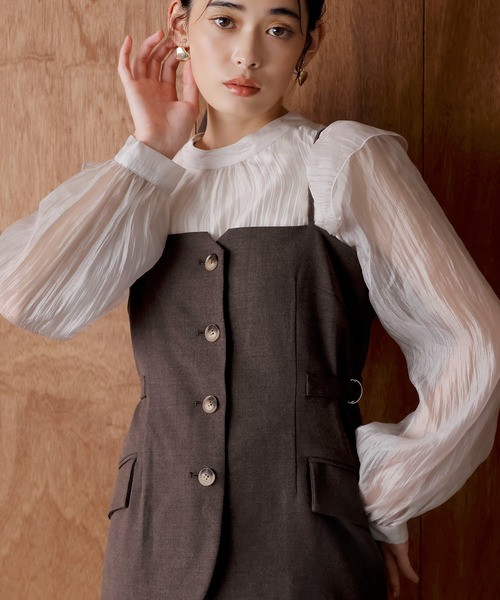 VIS(ビス)の「シャイニーボウタイ長袖ブラウス/イージーケア・2WAY(シャツ/ブラウス・レディース・キナリ/ベージュ/ピンク/ブラック・S/M)」の13枚目の写真