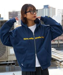 【FFEIN(フェイン)】センターロゴ刺繍ジップパーカー / 短丈 ジップパーカー フルジップ 裏起毛 オーバーサイズ フーディ