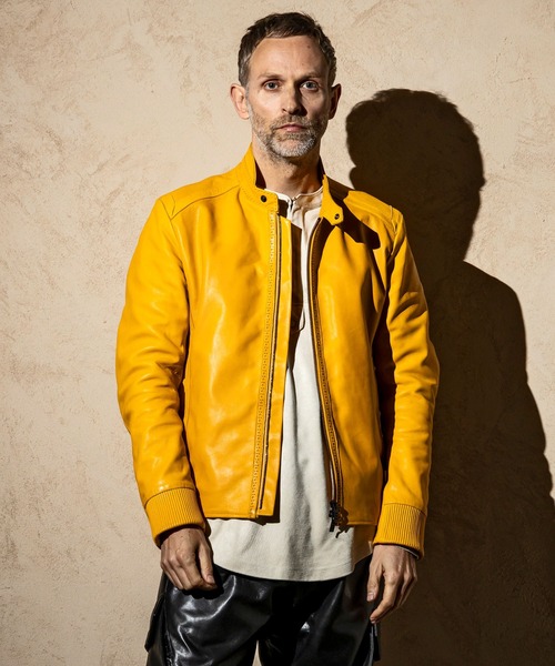 C DIEM（カルペディエム）の「C DIEM(カルペディエム)シングルライダース ロゴ刺しゅう ライダースジャケット レザージャケット（ライダースジャケット・メンズ・ブラック/ベージュ/イエロー/オレンジ・M/L）」の5枚目の写真