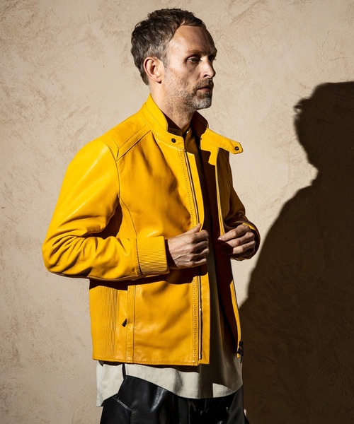 C DIEM（カルペディエム）の「C DIEM(カルペディエム)シングルライダース ロゴ刺しゅう ライダースジャケット レザージャケット（ライダースジャケット・メンズ・ブラック/ベージュ/イエロー/オレンジ・M/L）」の6枚目の写真