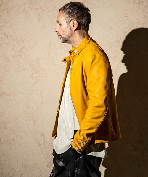 C DIEM（カルペディエム）の「C DIEM(カルペディエム)シングルライダース ロゴ刺しゅう ライダースジャケット レザージャケット（ライダースジャケット・メンズ・ブラック/ベージュ/イエロー/オレンジ・M/L）」の7枚目の写真