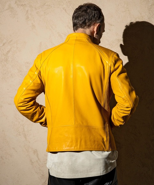 C DIEM（カルペディエム）の「C DIEM(カルペディエム)シングルライダース ロゴ刺しゅう ライダースジャケット レザージャケット（ライダースジャケット・メンズ・ブラック/ベージュ/イエロー/オレンジ・M/L）」の8枚目の写真