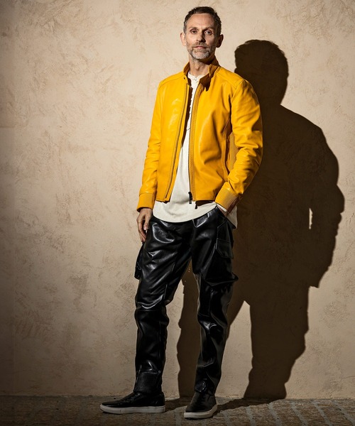 C DIEM（カルペディエム）の「C DIEM(カルペディエム)シングルライダース ロゴ刺しゅう ライダースジャケット レザージャケット（ライダースジャケット・メンズ・ブラック/ベージュ/イエロー/オレンジ・M/L）」の10枚目の写真