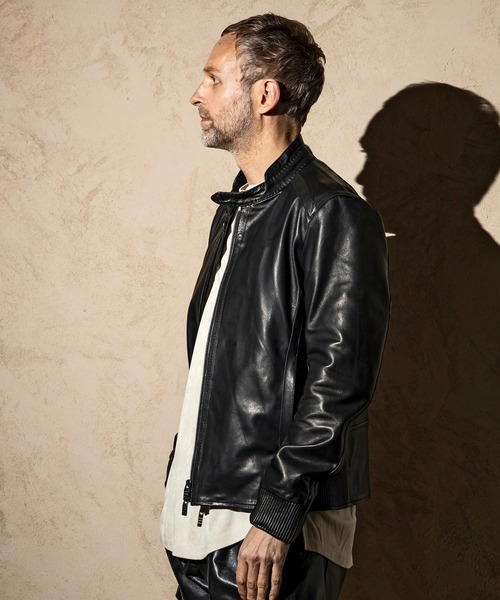 C DIEM（カルペディエム）の「C DIEM(カルペディエム)シングルライダース ロゴ刺しゅう ライダースジャケット レザージャケット（ライダースジャケット・メンズ・ブラック/ベージュ/イエロー/オレンジ・M/L）」の12枚目の写真