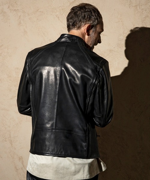 C DIEM（カルペディエム）の「C DIEM(カルペディエム)シングルライダース ロゴ刺しゅう ライダースジャケット レザージャケット（ライダースジャケット・メンズ・ブラック/ベージュ/イエロー/オレンジ・M/L）」の13枚目の写真