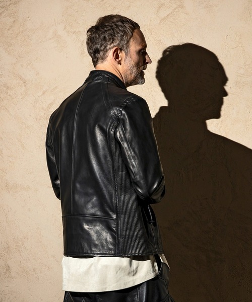 C DIEM（カルペディエム）の「C DIEM(カルペディエム)シングルライダース ロゴ刺しゅう ライダースジャケット レザージャケット（ライダースジャケット・メンズ・ブラック/ベージュ/イエロー/オレンジ・M/L）」の14枚目の写真