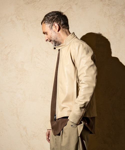 C DIEM（カルペディエム）の「C DIEM(カルペディエム)シングルライダース ロゴ刺しゅう ライダースジャケット レザージャケット（ライダースジャケット・メンズ・ブラック/ベージュ/イエロー/オレンジ・M/L）」の17枚目の写真