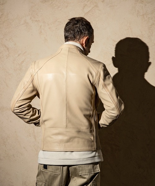 C DIEM（カルペディエム）の「C DIEM(カルペディエム)シングルライダース ロゴ刺しゅう ライダースジャケット レザージャケット（ライダースジャケット・メンズ・ブラック/ベージュ/イエロー/オレンジ・M/L）」の18枚目の写真