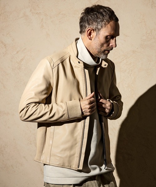 C DIEM（カルペディエム）の「C DIEM(カルペディエム)シングルライダース ロゴ刺しゅう ライダースジャケット レザージャケット（ライダースジャケット・メンズ・ブラック/ベージュ/イエロー/オレンジ・M/L）」の19枚目の写真