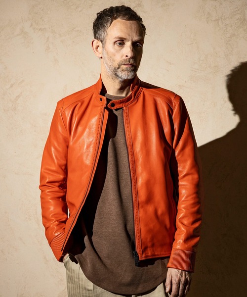 C DIEM（カルペディエム）の「C DIEM(カルペディエム)シングルライダース ロゴ刺しゅう ライダースジャケット レザージャケット（ライダースジャケット・メンズ・ブラック/ベージュ/イエロー/オレンジ・M/L）」の22枚目の写真