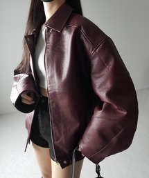 me+em select(~[ZNg)́y Qcolor zBe[WCN{[X[utFCNU[u] ^ vintage like volume sleeve fake leather blouson(u])