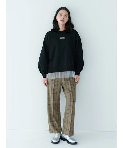 Samansa Mos2 blue（サマンサモスモスブルー）の「カチオン染めチェック柄イージーパンツ（その他パンツ・レディース・グレー/ブラウン/ネイビー/ベージュ・F）」の5枚目の写真